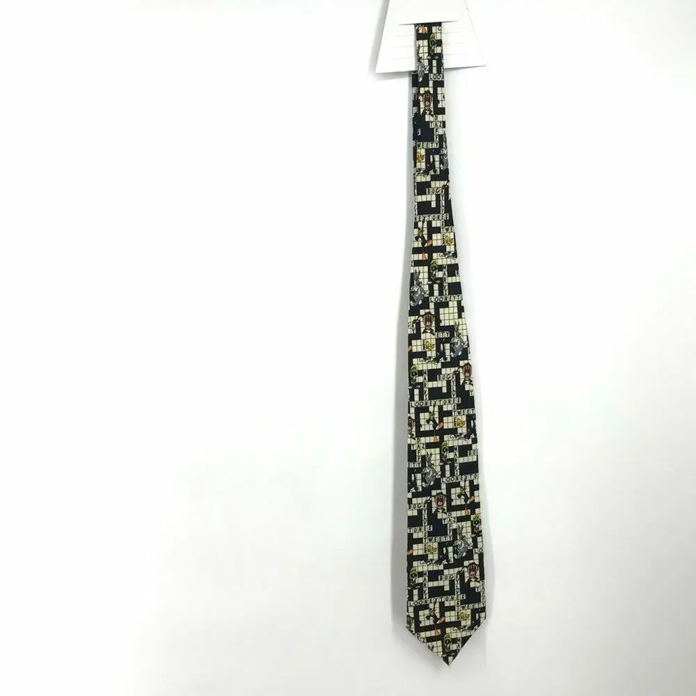 Looney Toons Crossword Novelty Tie Taz Tweety Sylvester Marvin Martian Bugs